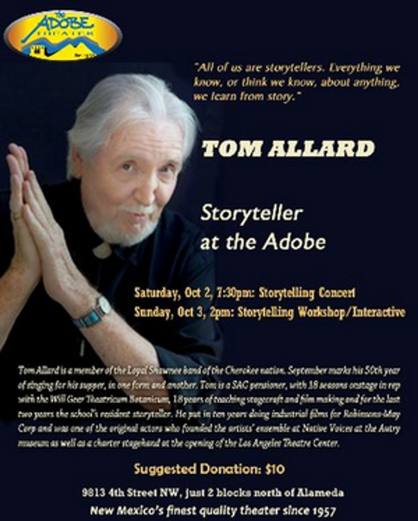 The Adobe Theater to Present Tom Allard Storytelling Performance and Workshop  Image