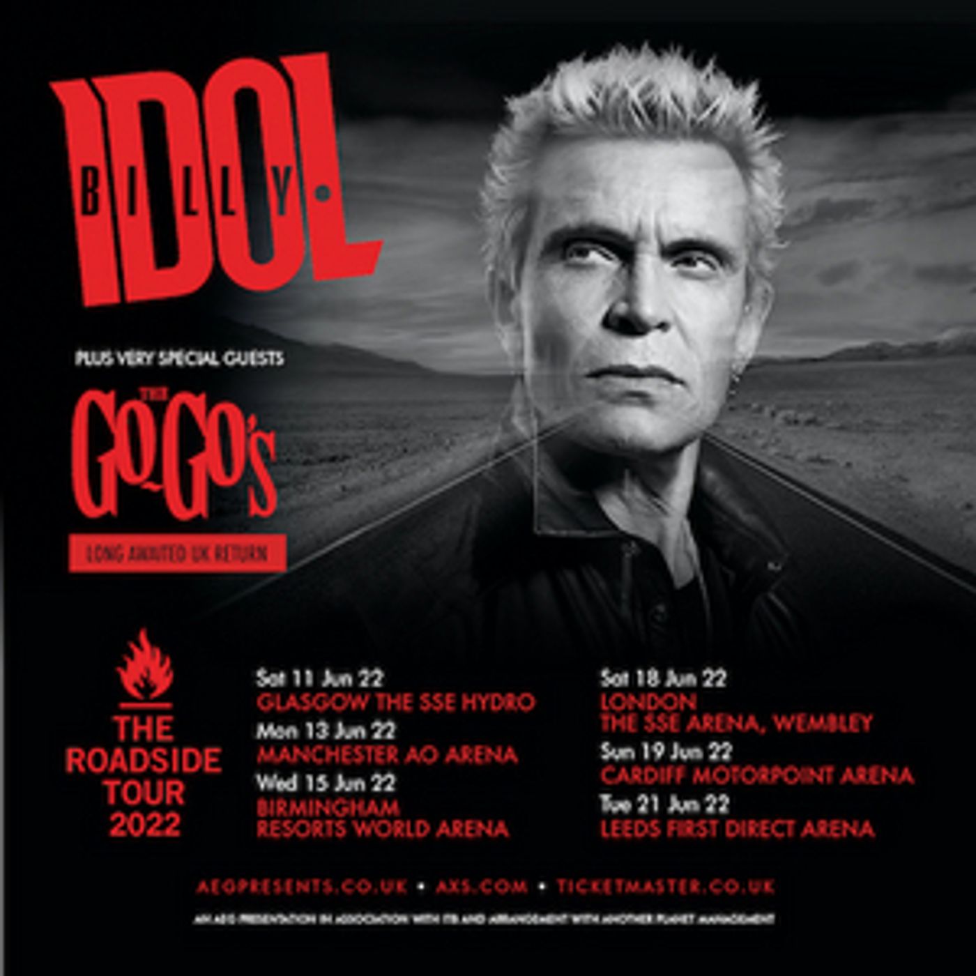 Billy Idol & the Go Go's to Embark on 'Roadside' UK Tour in 2022  Image