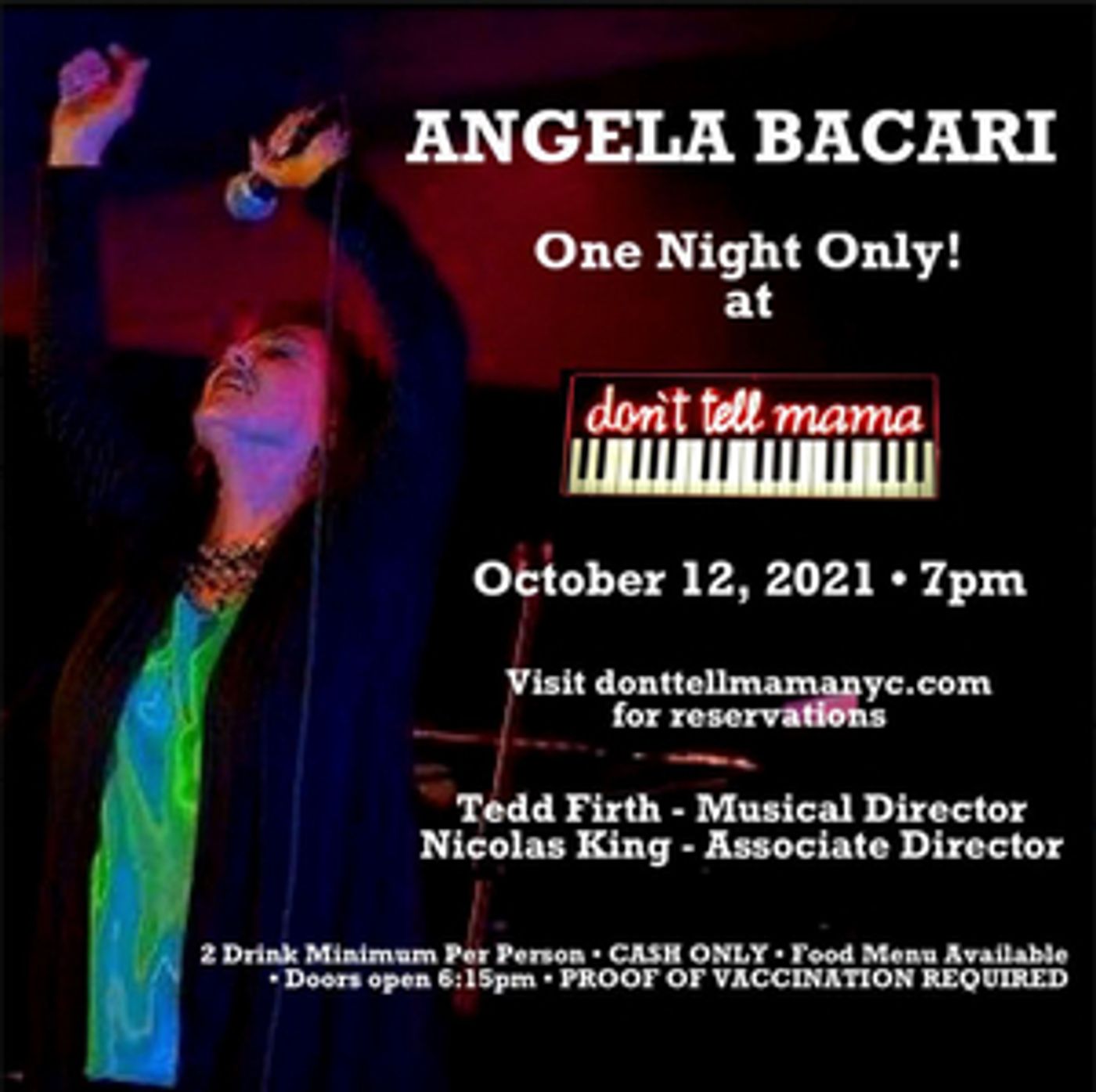 ANGELA BACARI Returns To New York and Don't Tell Mama For ONE NIGHT ONLY! October 12th  Image