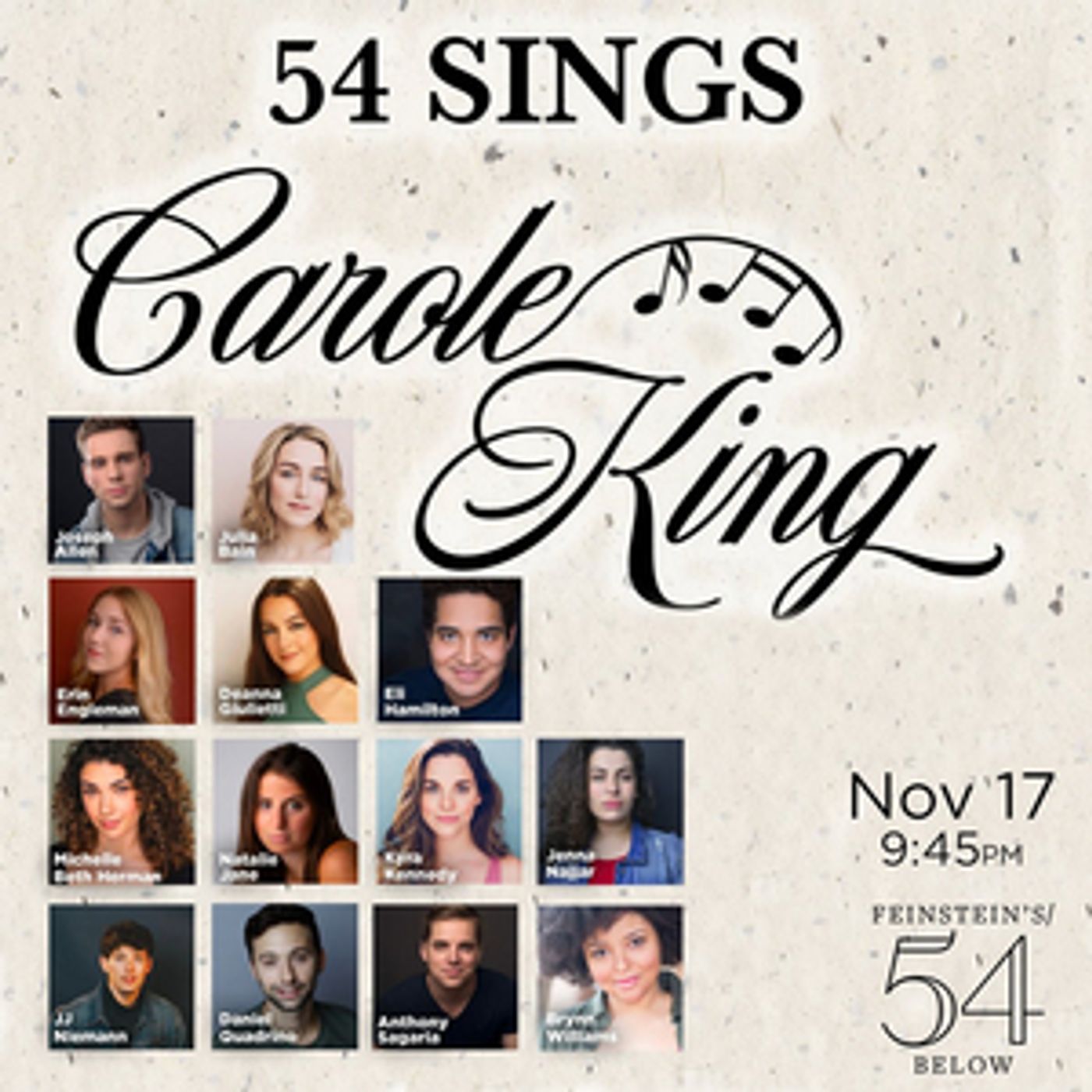 Daniel Quadrino, Deanna Giulietti, JJ Niemann & More to Star in 54 SINGS CAROLE KING Daniel Quadrino, Deanna Giulietti, JJ Niemann & More to Star in 54 SINGS CAROLE KING Image