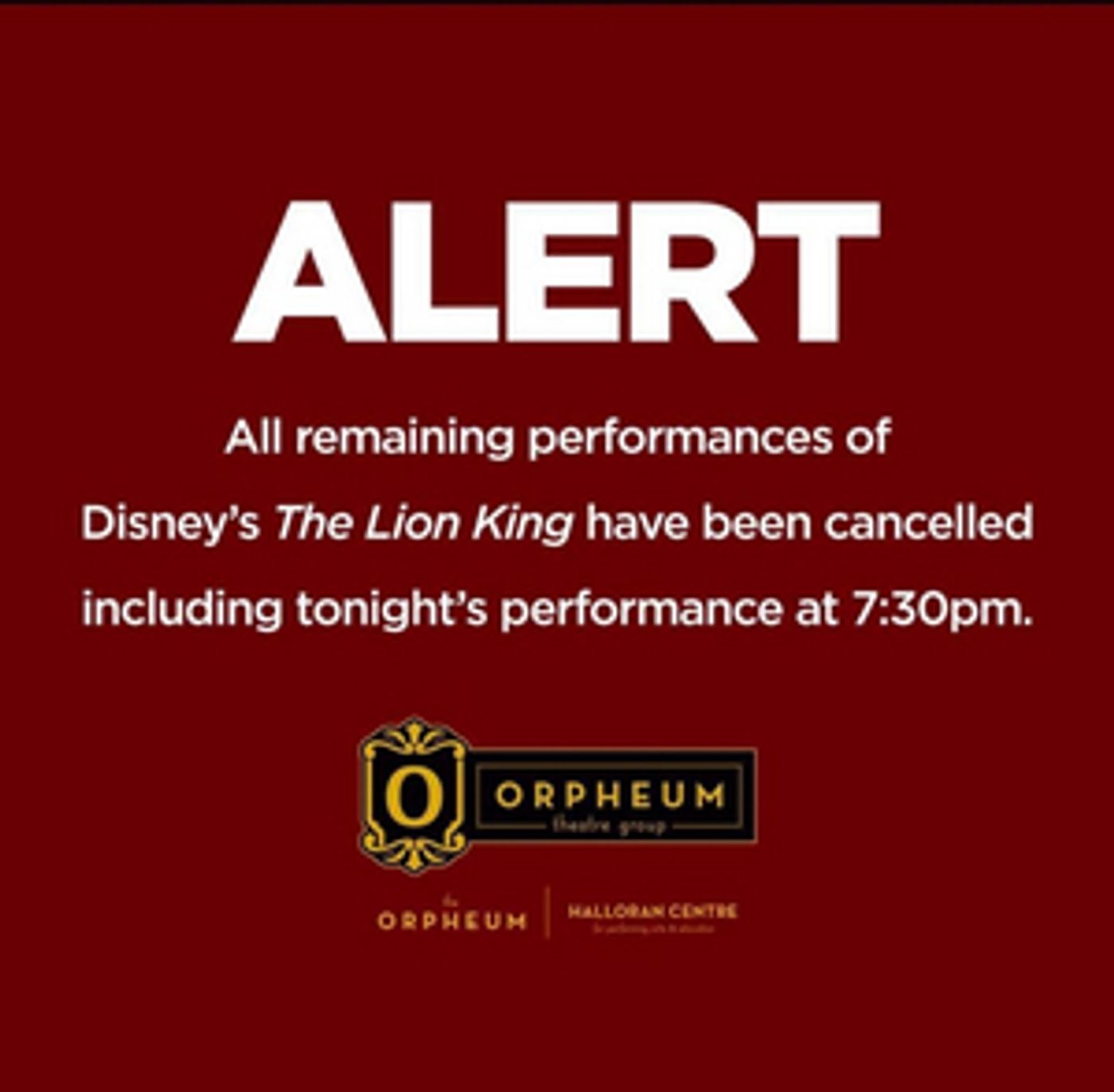 REMAINING FOUR LION KING PERFORMANCES CANCELLED at The Orpheum Theatre Memphis  Image