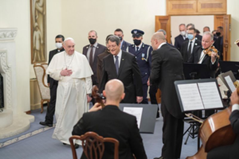 Feature: Maestro Yiannis Hadjiloizou & the Cyprus National Symphony Welcome Pope Francis at The Presidential Palace Image