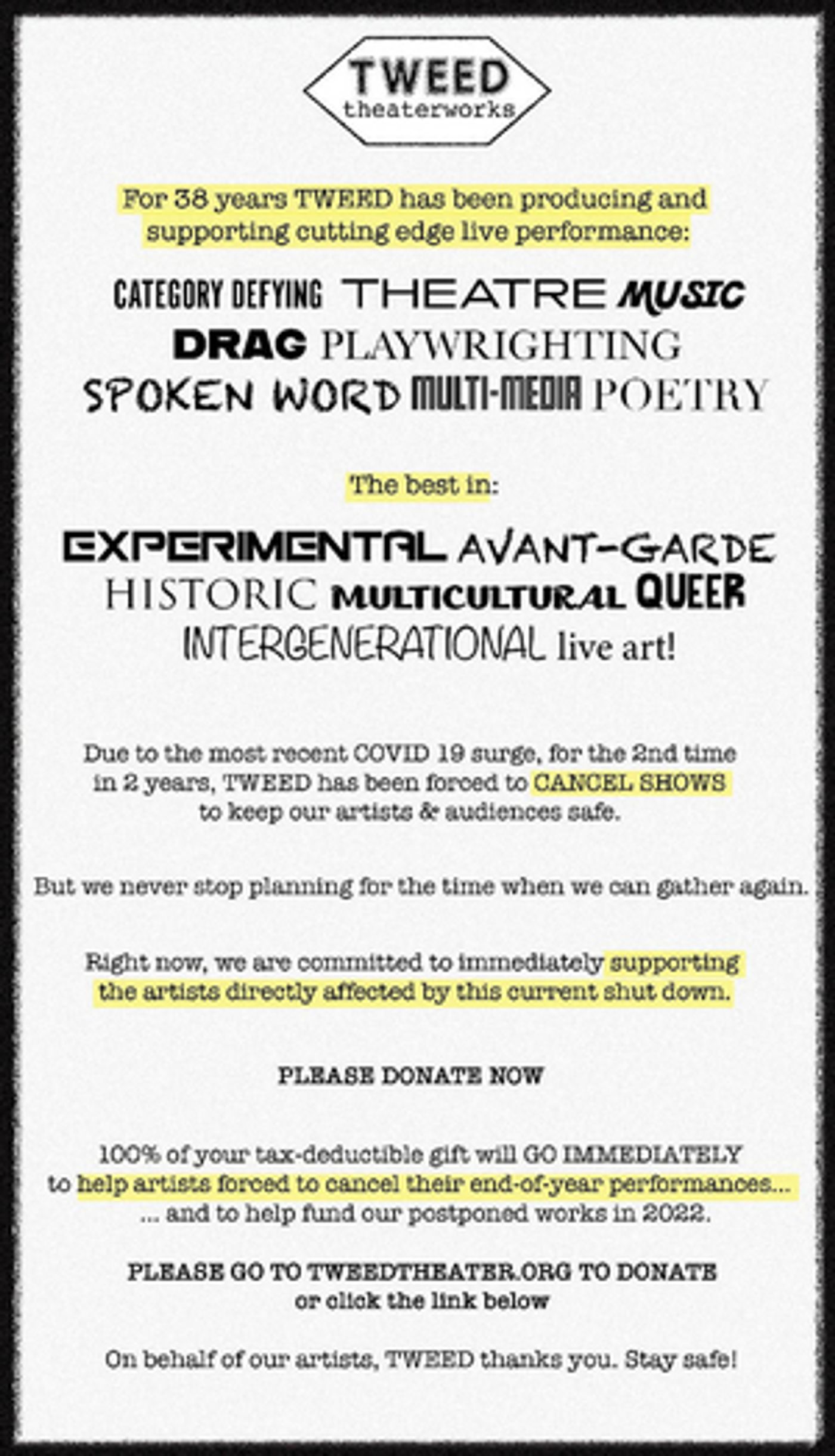 Pangea Sends Up Flare For TWEED Theater Works  Image