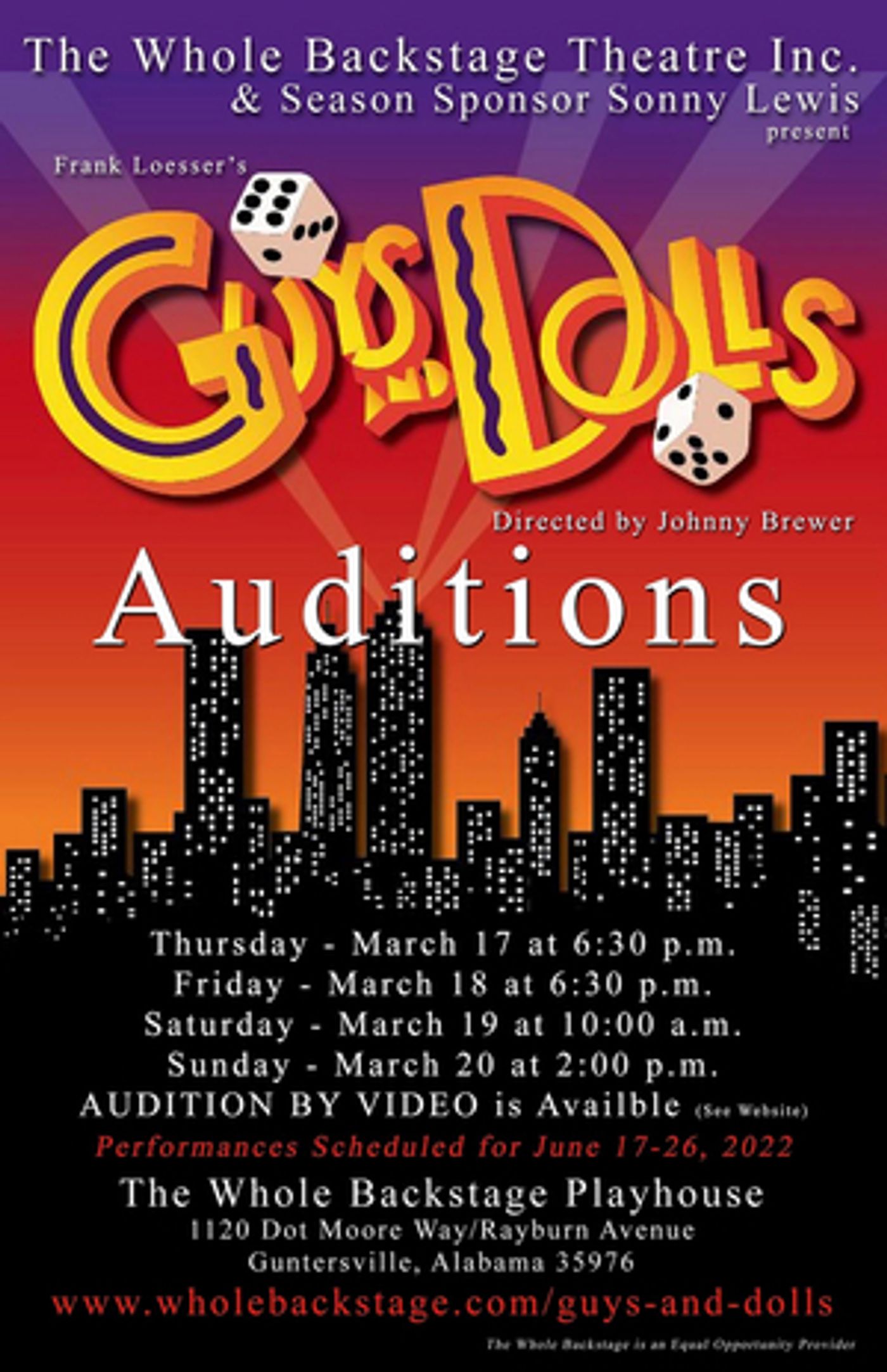 The Whole Backstage Theatre Announces Auditions For GUYS AND DOLLS  Image