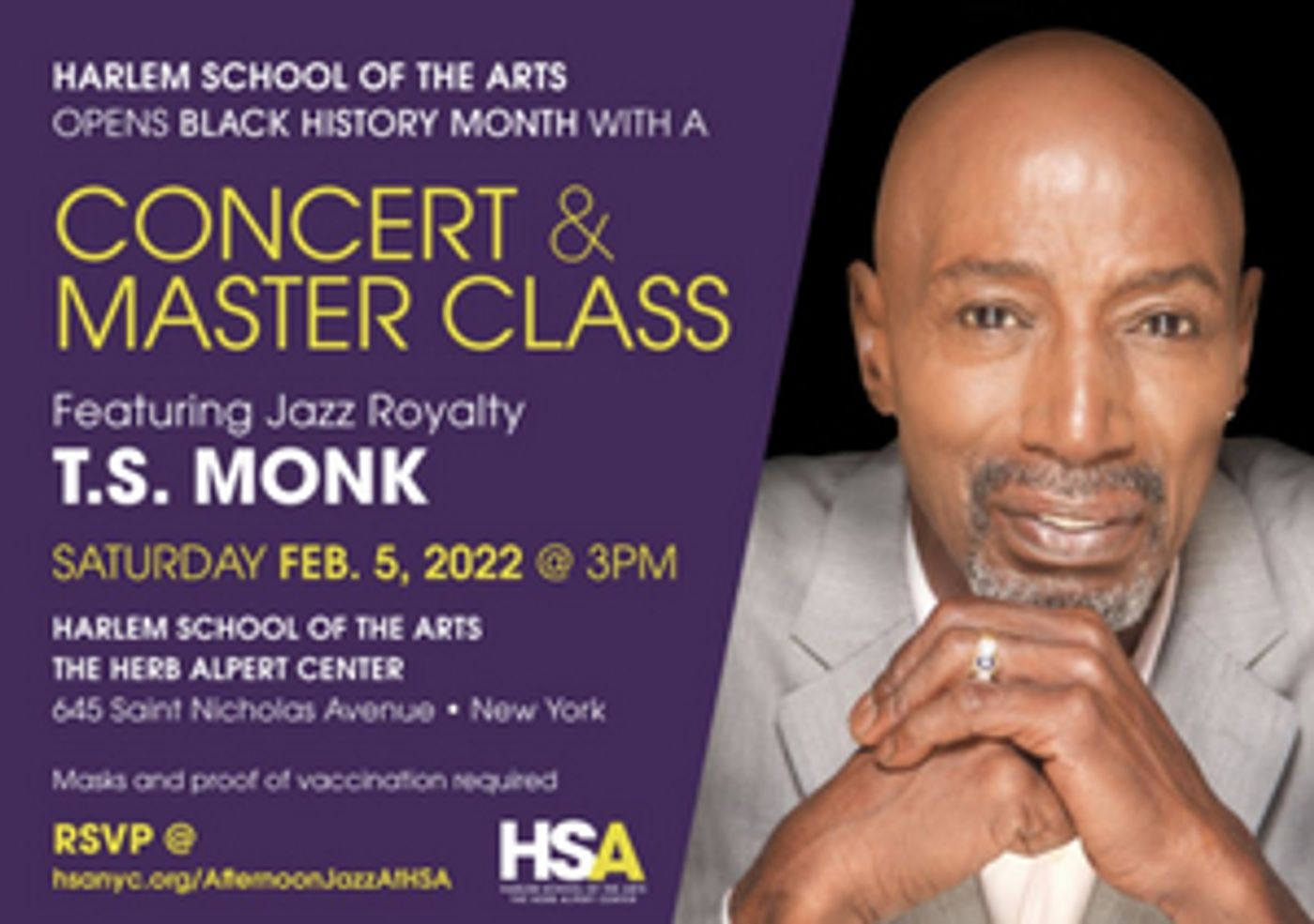 Harlem School of the Arts to Hold Master Class Featuring T.S. Monk  Image