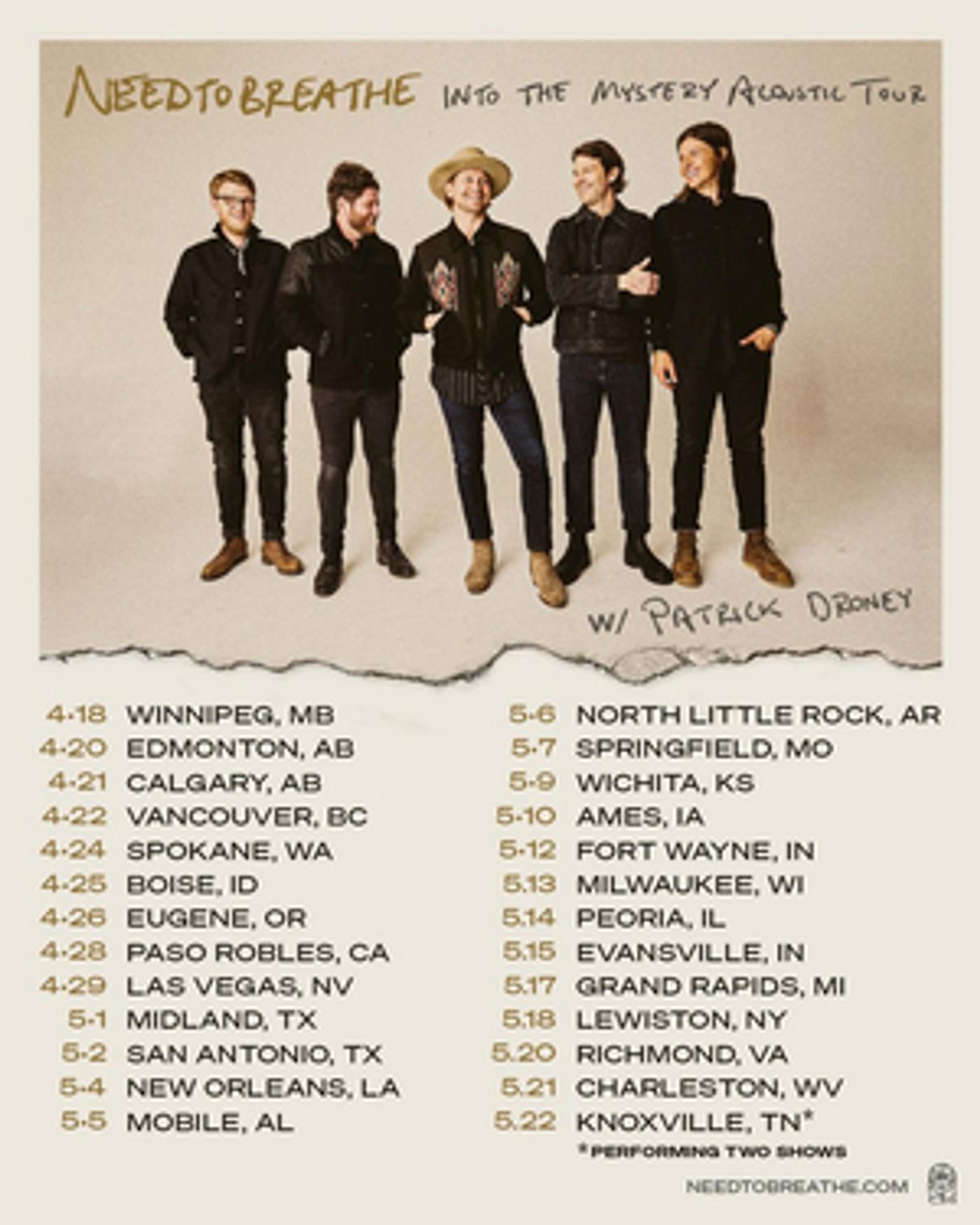 NEEDTOBREATHE Announce Acoustic North American Tour Dates  Image