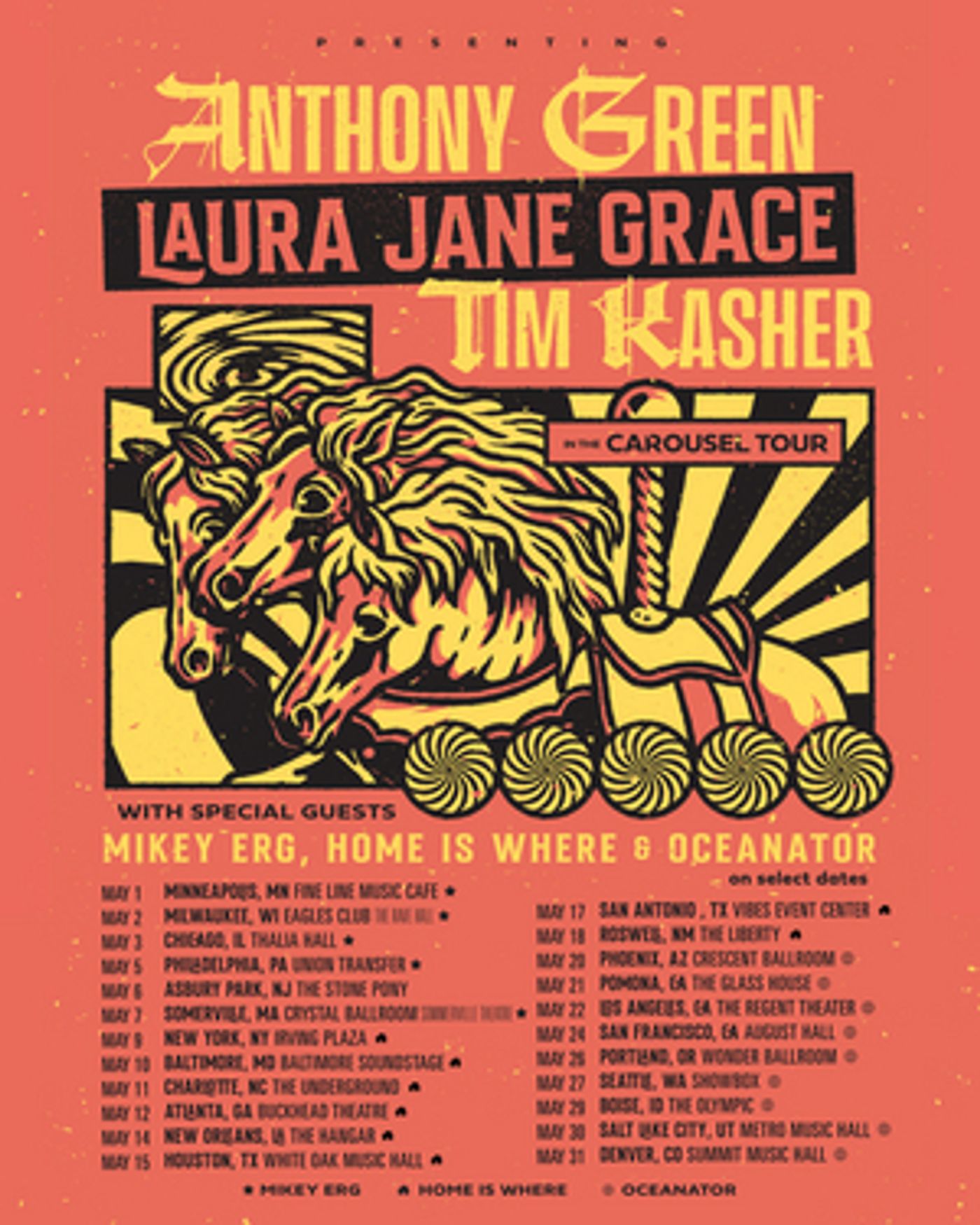 Laura Jane Grace, Tim Kasher & Anthony Green Announce 'The Carousel Tour'  Image