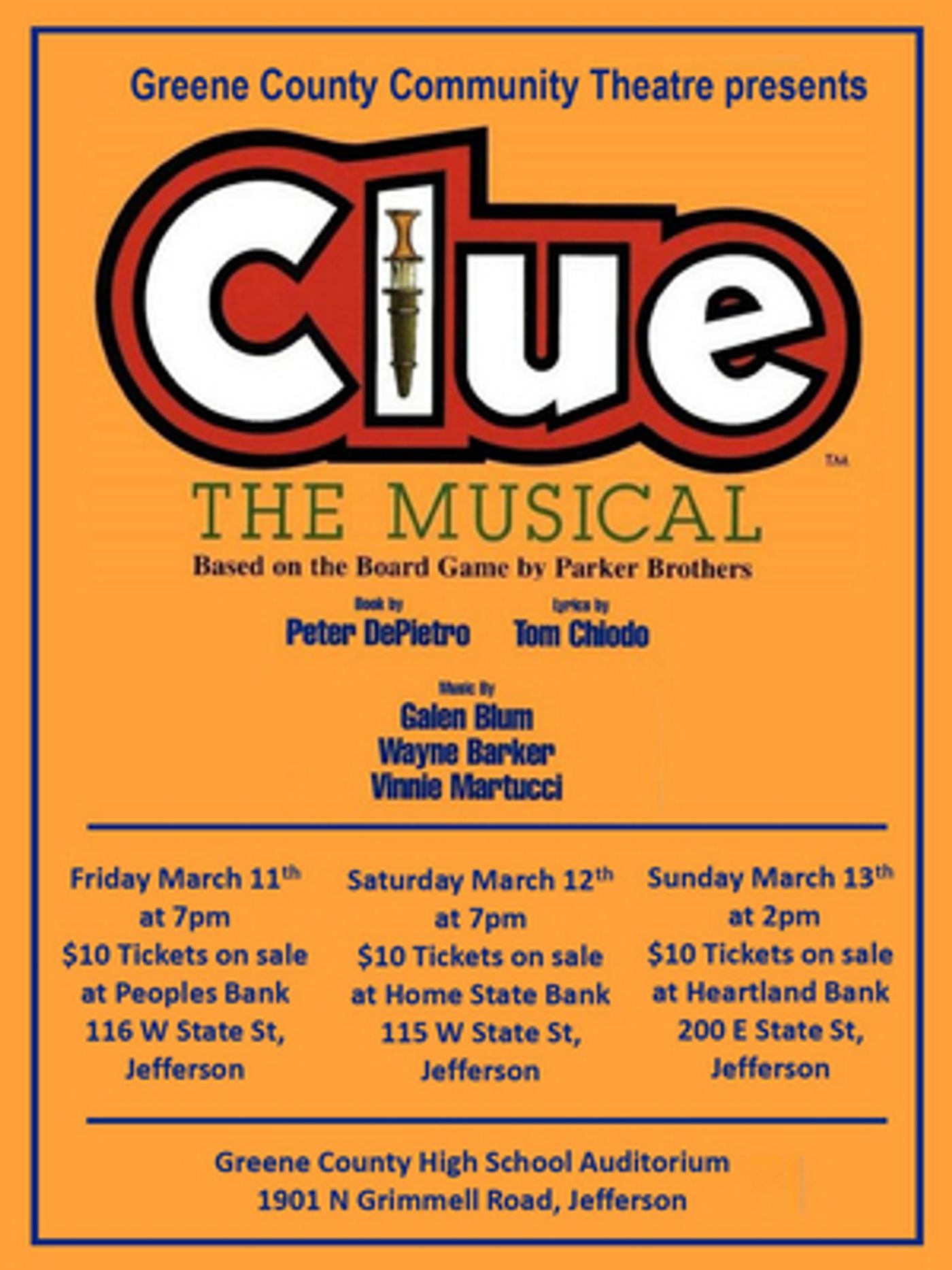 Community Players of Greene County Presents CLUE THE MUSICAL Next Weekend Community Players of Greene County Presents CLUE THE MUSICAL Next Weekend Image