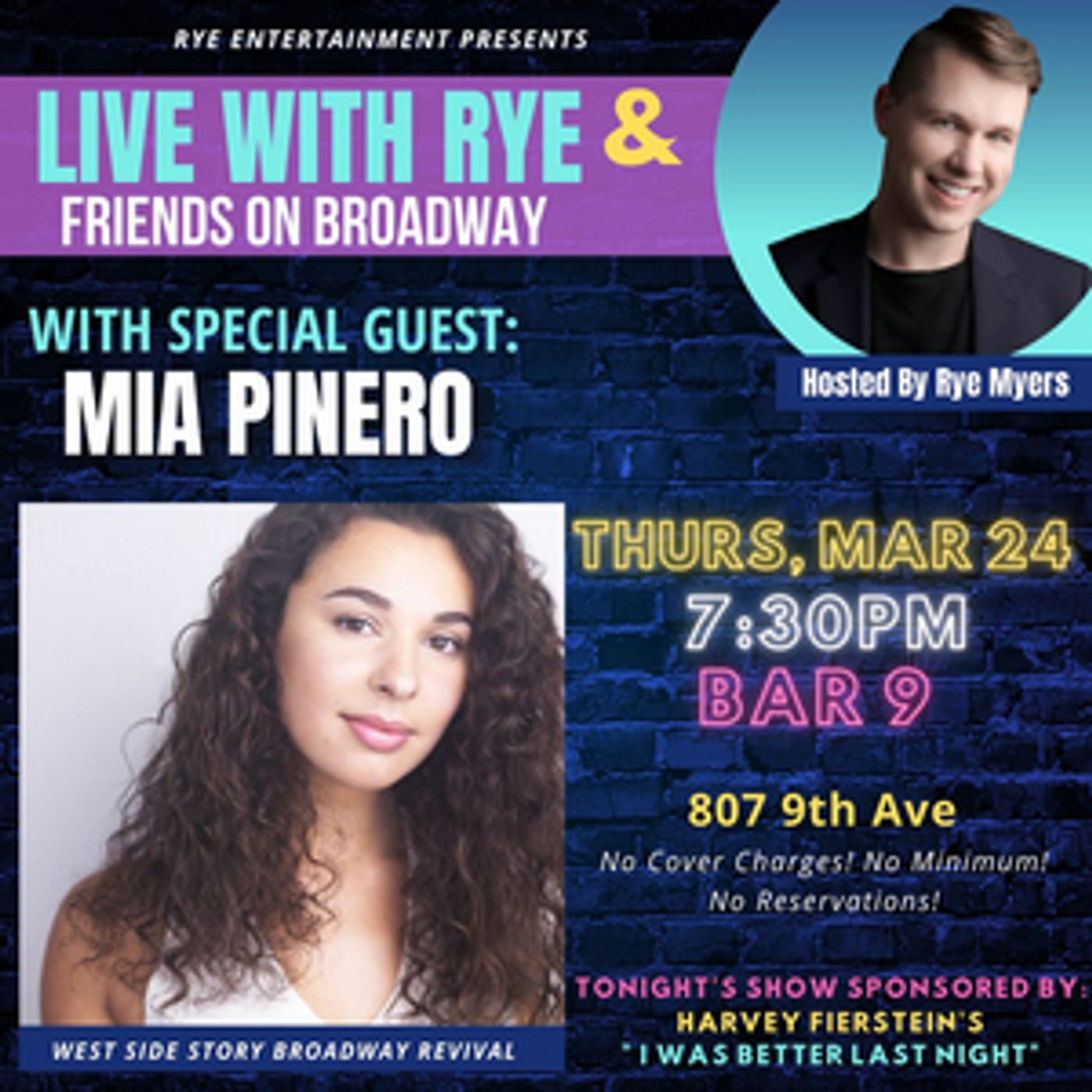 Mia Pinero Comes to Bar 9 For LIVE WITH RYE & FRIENDS ON BROADWAY This Week Mia Pinero Comes to Bar 9 For LIVE WITH RYE & FRIENDS ON BROADWAY This Week Image