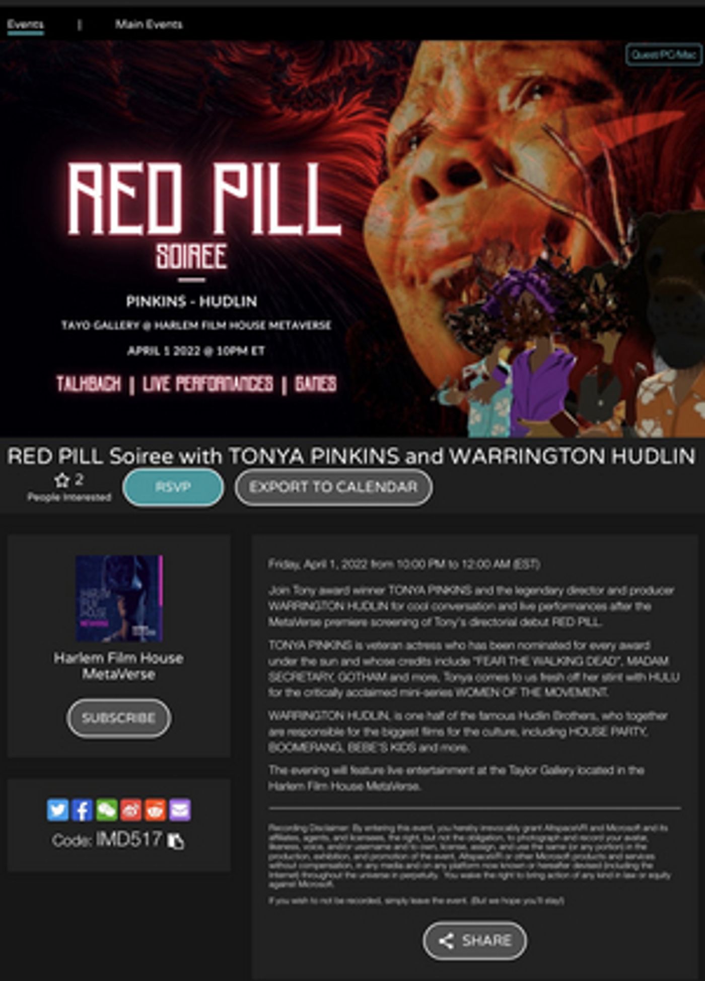 Tonya Pinkins to Join in Conversation With Warrington Hudlin Tonya Pinkins to Join in Conversation With Warrington Hudlin Image