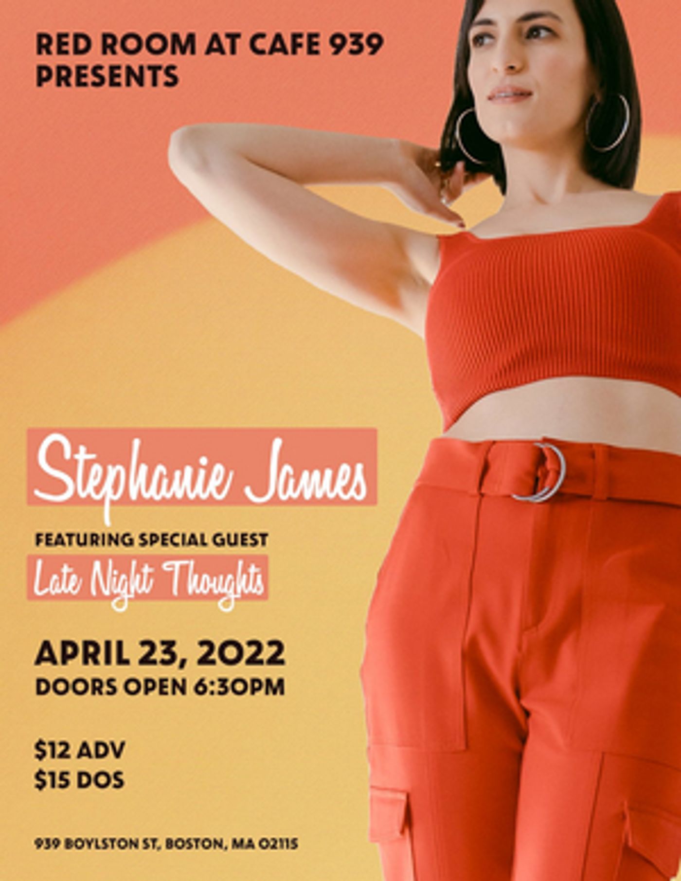 Stephanie James Performs Live at Red Room at Cafe 939 This Weekend With Special Guest Late Night Thoughts  Image
