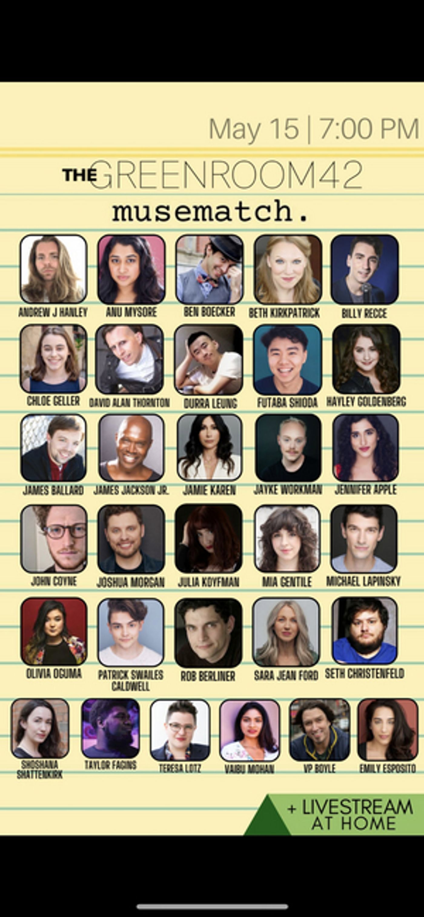 MUSEMATCH XIV: A MUSICAL THEATER BLIND DATE Returns To The Green Room 42 May 15th  Image