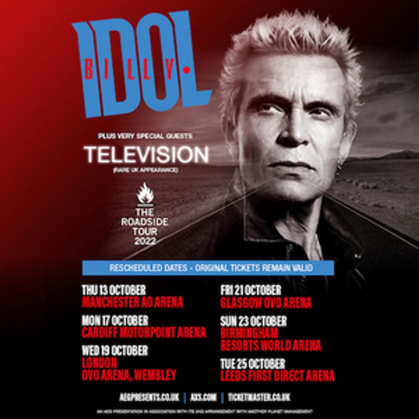 Billy Idol Announces Revised Tour Dates in October for The Roadside Tour 2022  Image