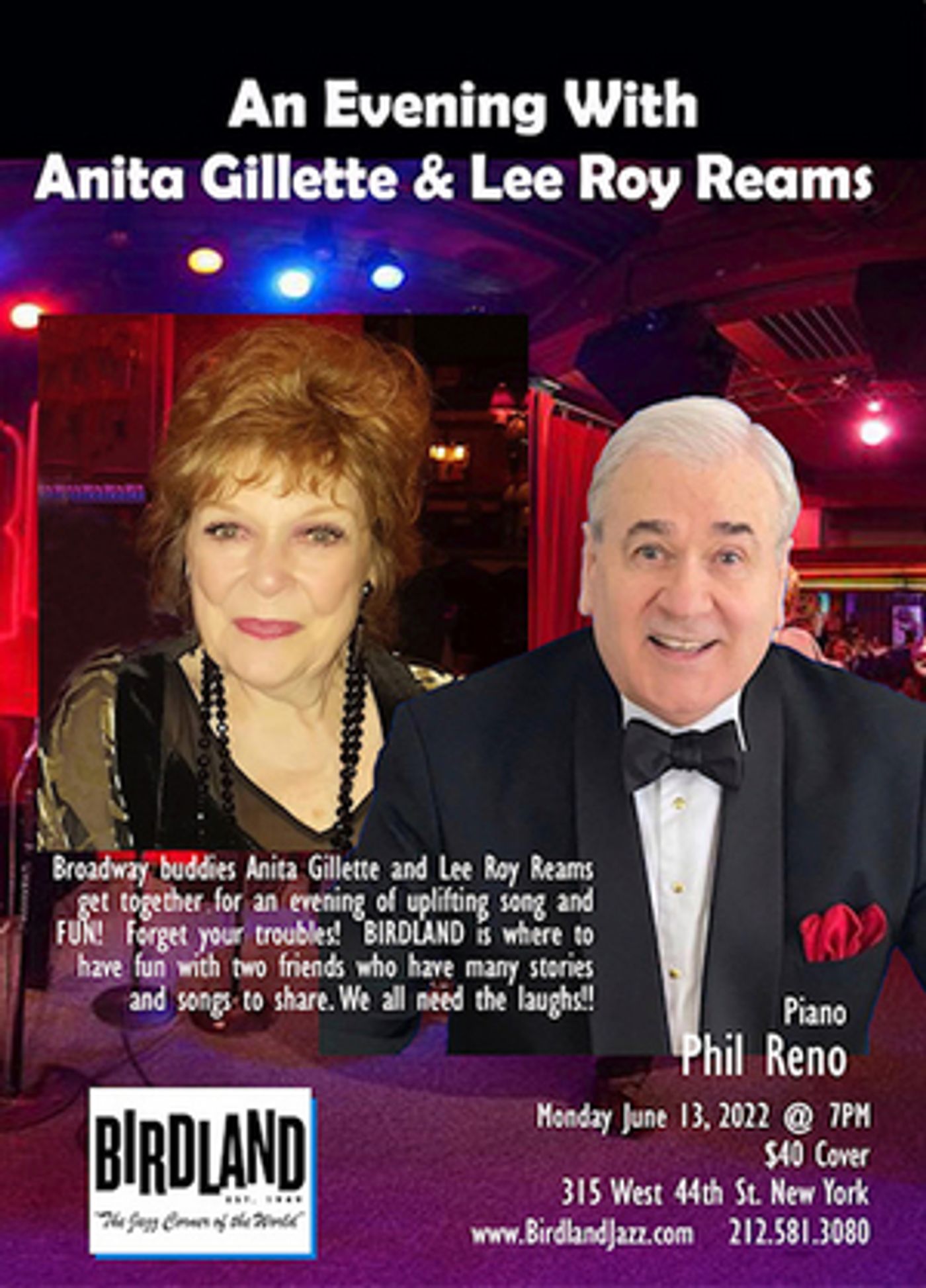 AN EVENING WITH ANITA GILLETTE & LEE ROY REAMS Will Play Birdland On June 13th AN EVENING WITH ANITA GILLETTE & LEE ROY REAMS Will Play Birdland On June 13th Image