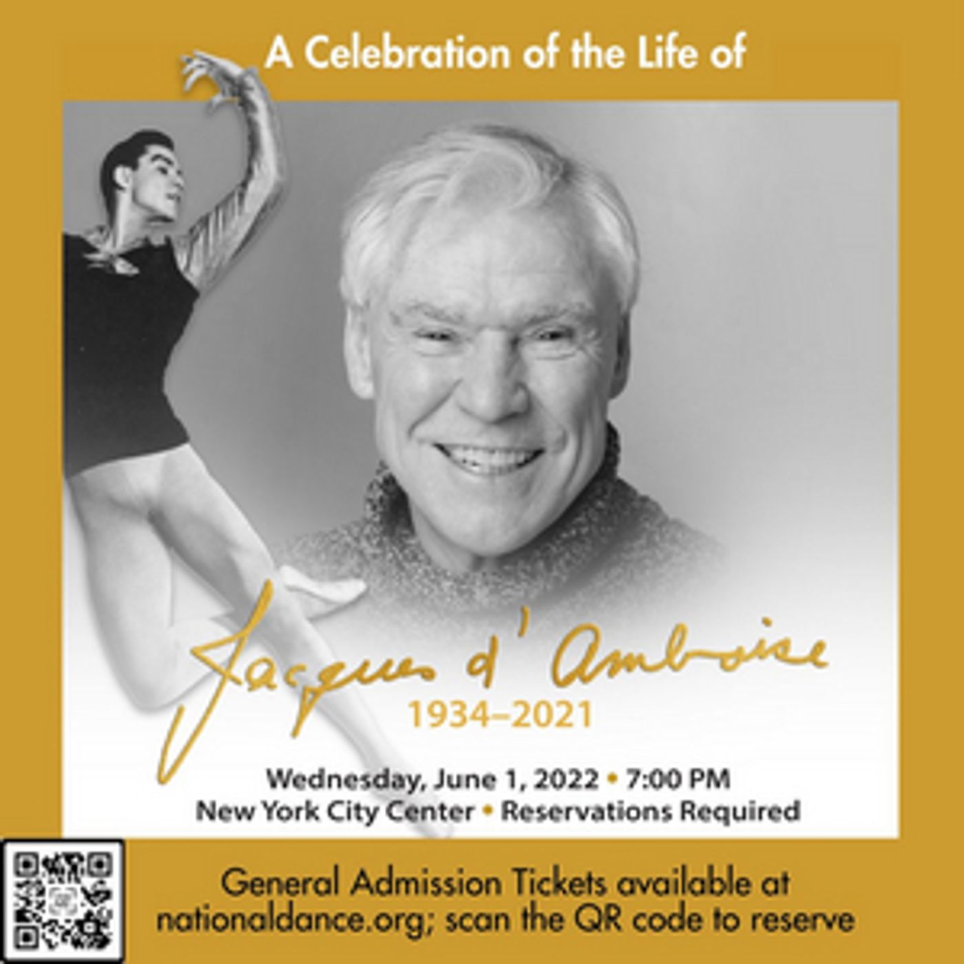Charlotte d'Amboise, Brian Stokes Mitchell & More to Take Part in Memorial Celebration of the Life of Jacques d'Amboise  Image