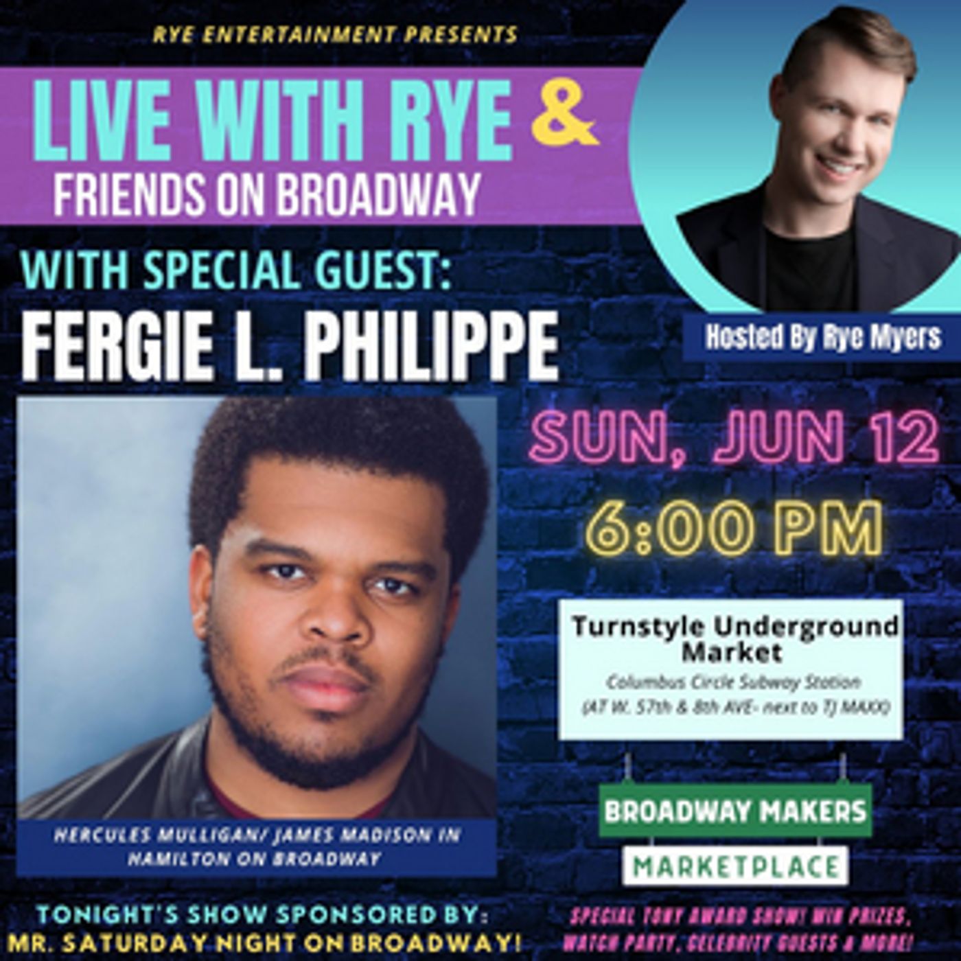 HAMILTON's Fergie L. Phillipe to Join LIVE WITH RYE & FRIENDS ON BROADWAY  Image