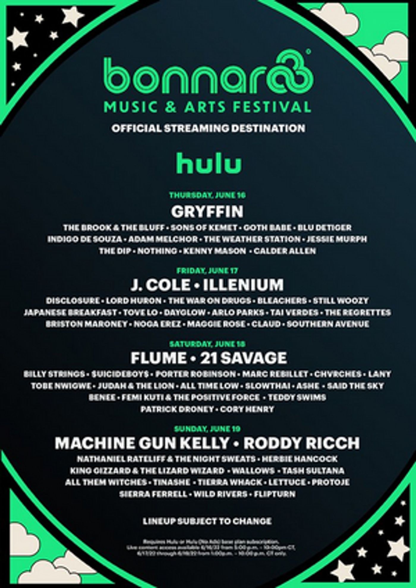 Hulu's Bonnaroo Livestream To Include J Cole, Machine Gun Kelly and 21 Savage Hulu's Bonnaroo Livestream To Include J Cole, Machine Gun Kelly and 21 Savage Image