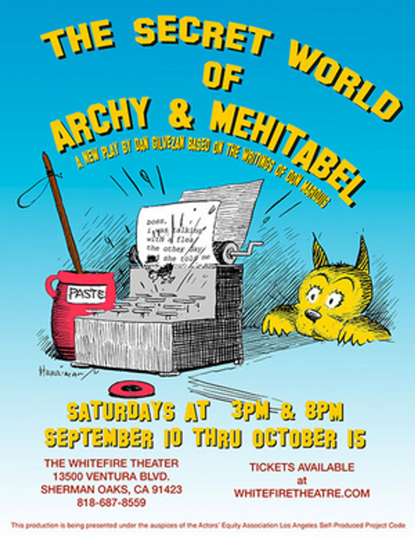 World Premiere of THE SECRET WORLD OF ARCHY & MEHITABEL to be Presented at the Whitefire Theatre in September  Image