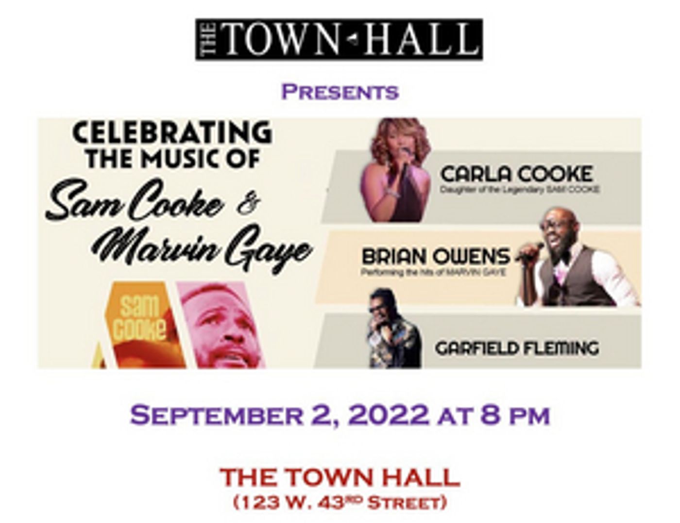 The Town Hall to Present CELEBRATING THE MUSIC OF SAM COOKE AND MARVIN GAYE in September  Image