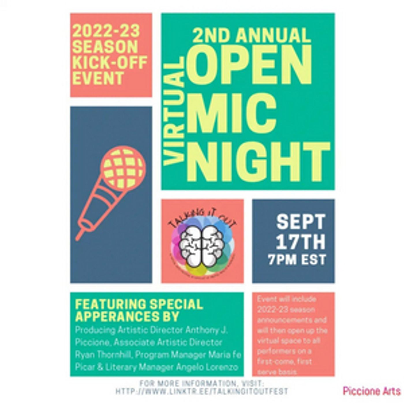 2nd Annual Virtual Open-Mic To Kickoff Talking It Out Virtual Arts Festival 2022-23 Season  Image