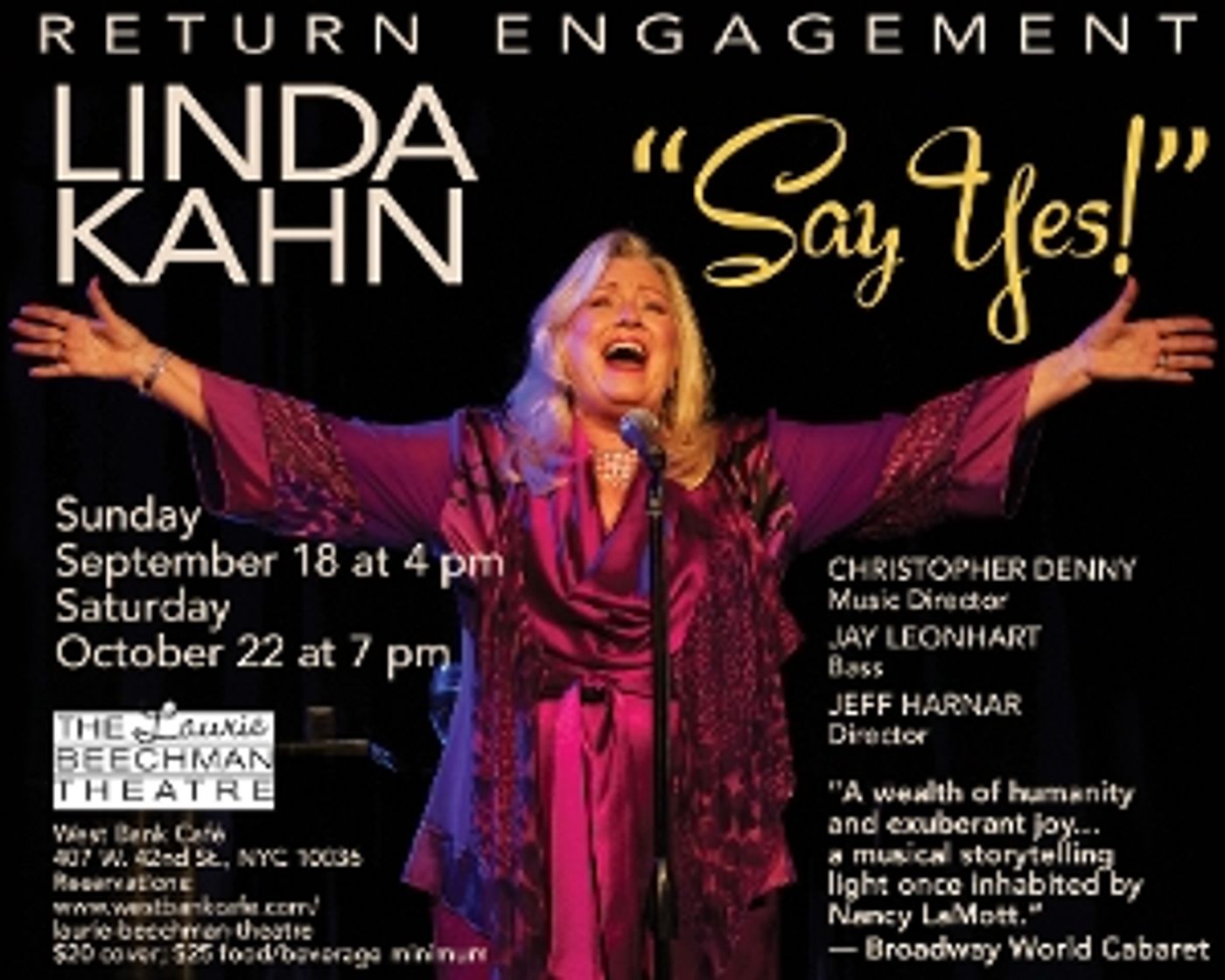 Linda Kahn To Reprise SAY YES! at The Laurie Beechman Theatre Linda Kahn To Reprise SAY YES! at The Laurie Beechman Theatre Image
