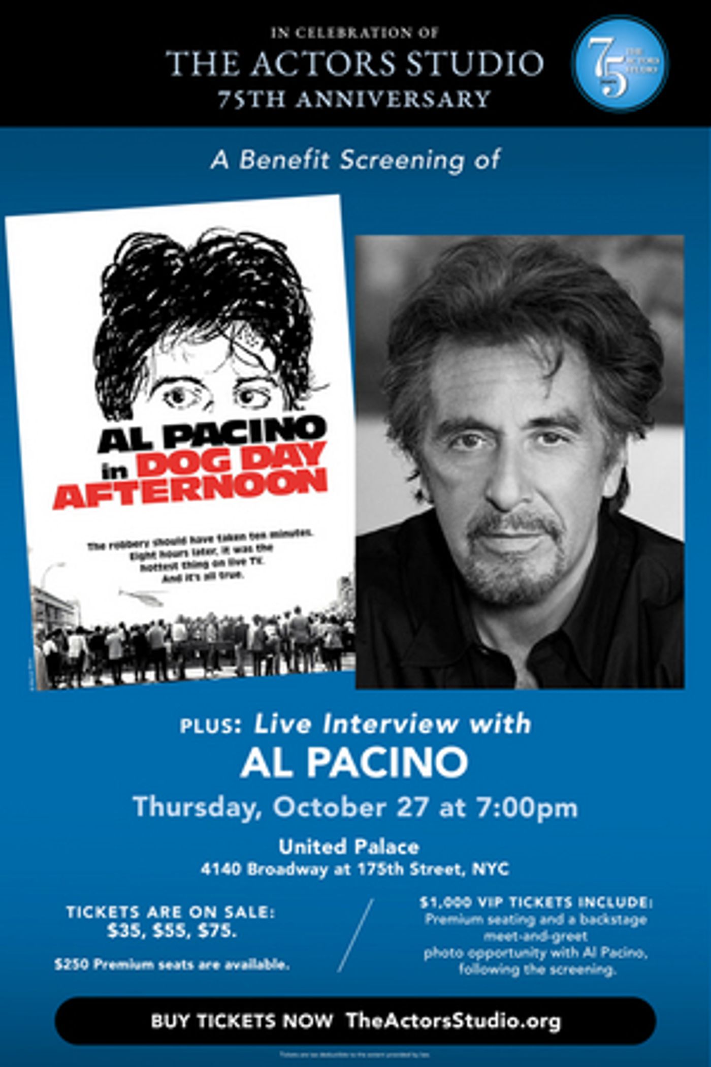 The Actors Studio to Present Conversation With Al Pacino & DOG DAY AFTERNOON Screening for 75th Anniversary  Image