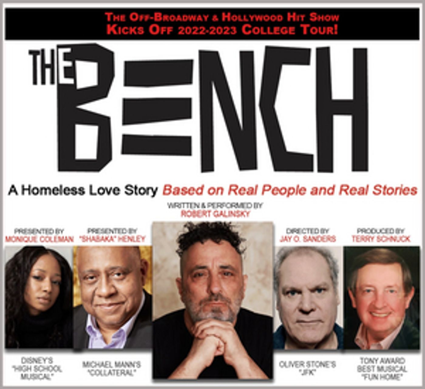Robert Galinsky's THE BENCH, A HOMELESS LOVE STORY Kick Off Its College Tour, September 30  Image