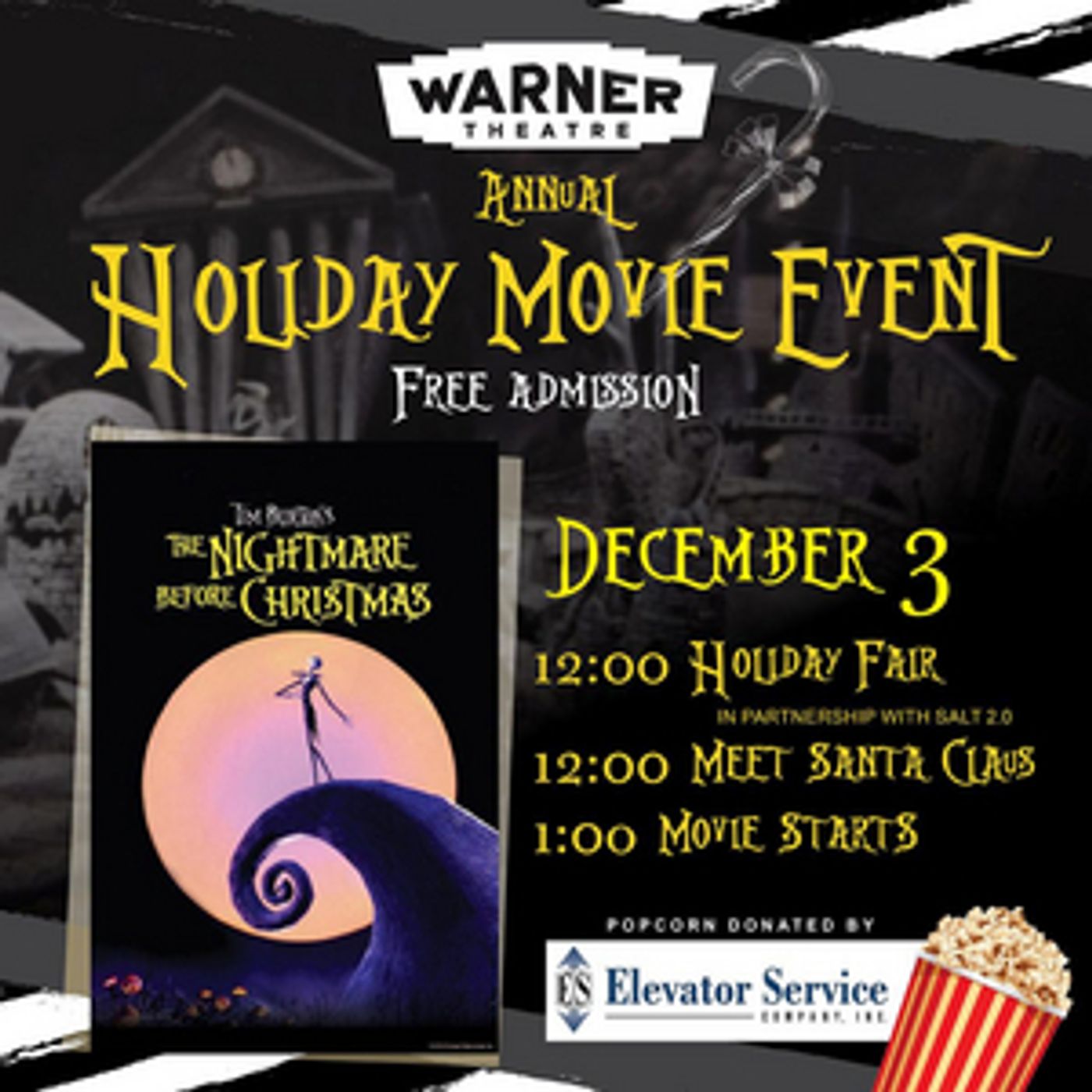 Warner Theatre Presents THE NIGHTMARE BEFORE CHRISTMAS Holiday Movie Event in December  Image
