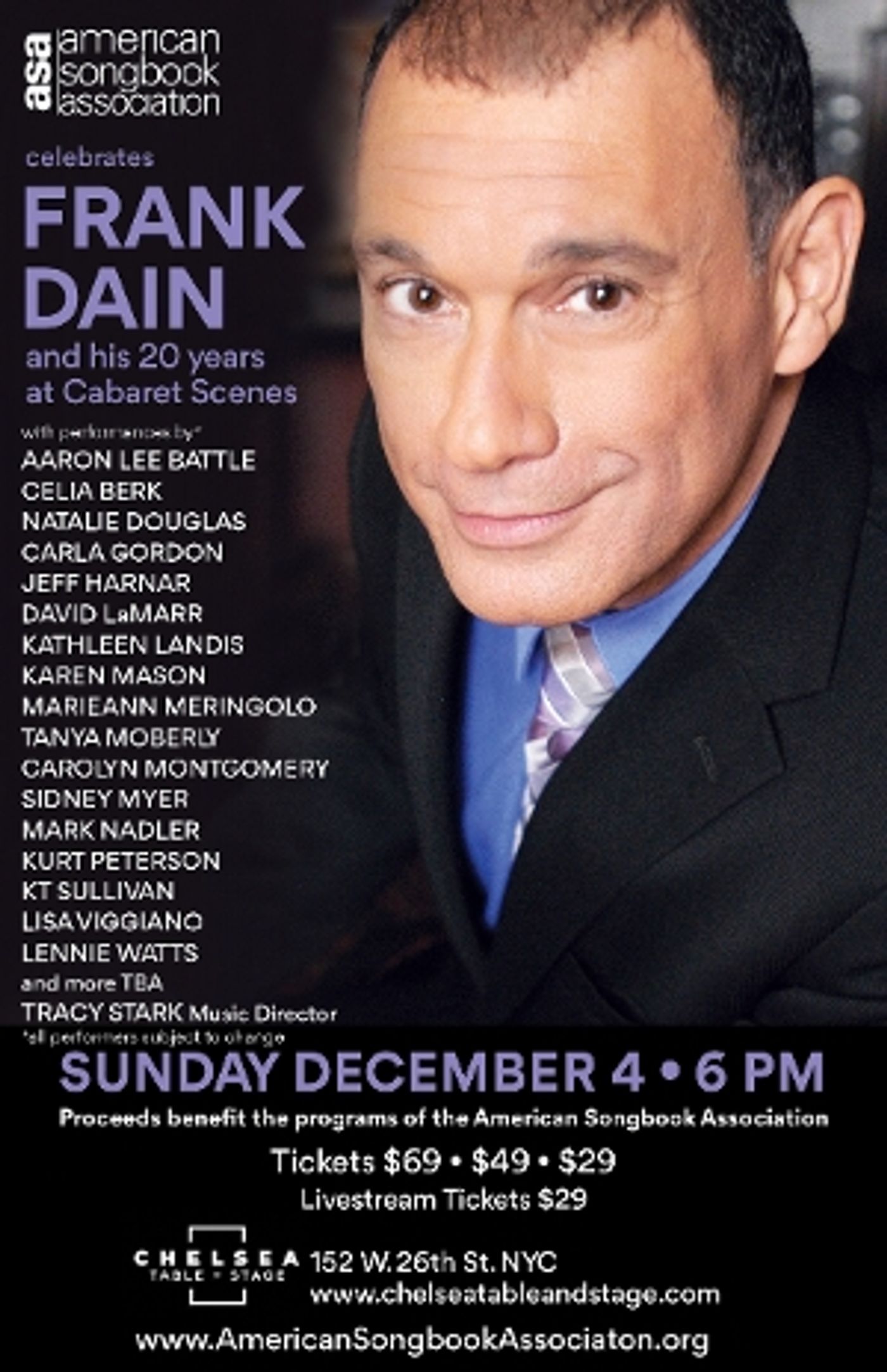 THE AMERICAN SONGBOOK ASSOCIATION AND CABARET SCENES CELEBRATES FRANK DAIN Will Play Chelsea Table + Stage  Image