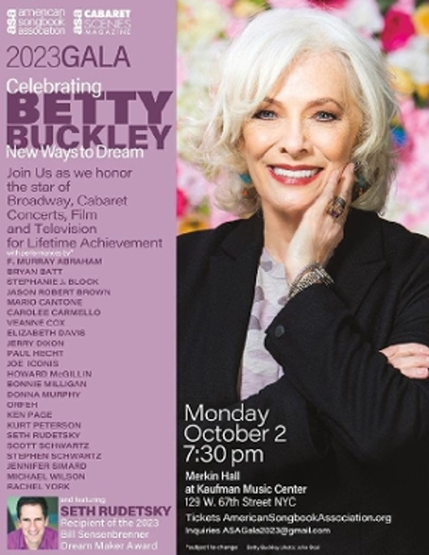 A Video Roundup Celebrating The ASA's Gala Honoring Betty Buckley: NEW WAYS TO DREAM at Merkin Hall  Image