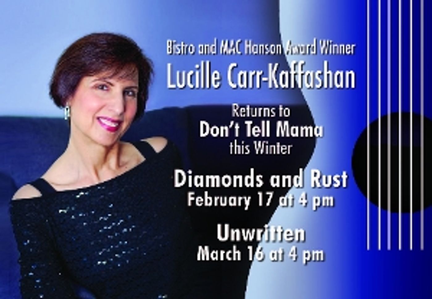 Interview: LUCILLE CARR-KAFFASHAN Honors Two Centuries of Strong Female Songwriters at Don't Tell Mama Interview: LUCILLE CARR-KAFFASHAN Honors Two Centuries of Strong Female Songwriters at Don't Tell Mama Image