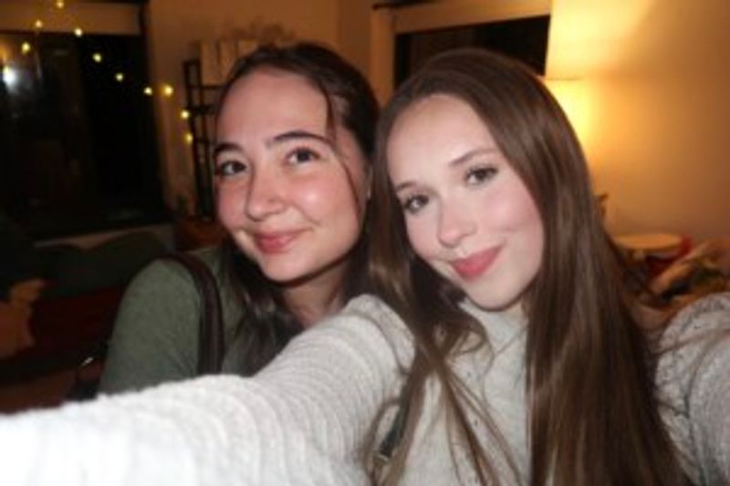 One of my friends (left) and I (right) getting ready to go out