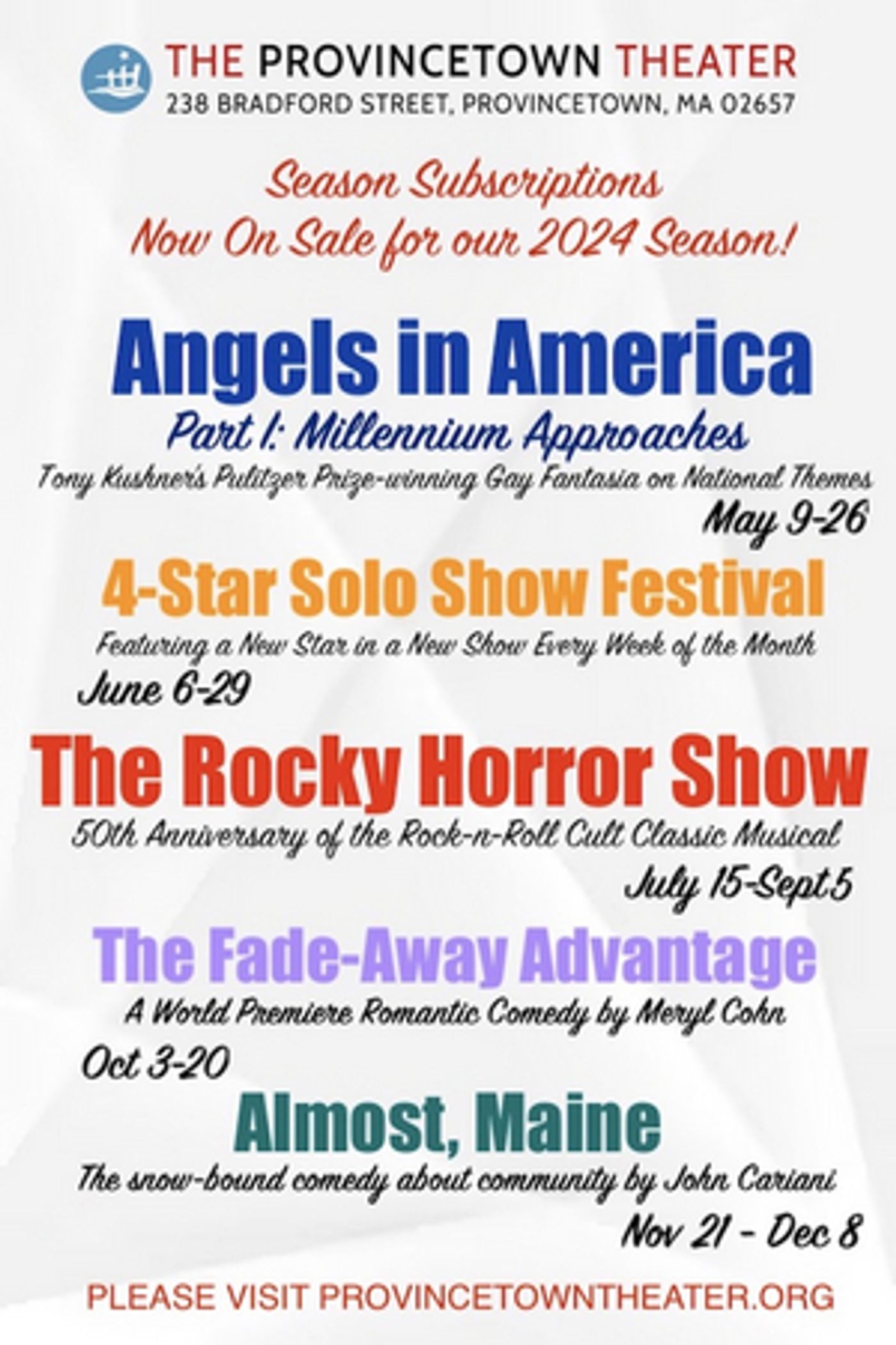 The Provincetown Theater Reveals 2024 Season; ANGELS IN AMERICA, THE ROCKY HORROR SHOW, and More!  Image