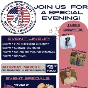 VFW Post 4893 Hosts Special Showcase For Songwriters And Veterans Featuring Laura…