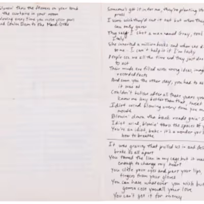 Photos: Bob Dylan's BLOOD ON THE TRACKS Lyrics Sell for $290,404 at Auction