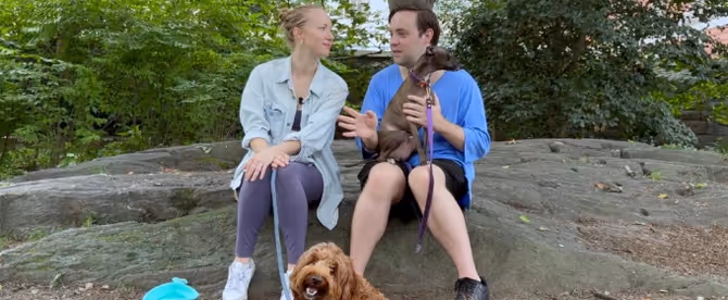 Exclusive: Natasha Hodgson & Jak Malone Cuddle up with Their Broadway Pets, Sydney & Dracula