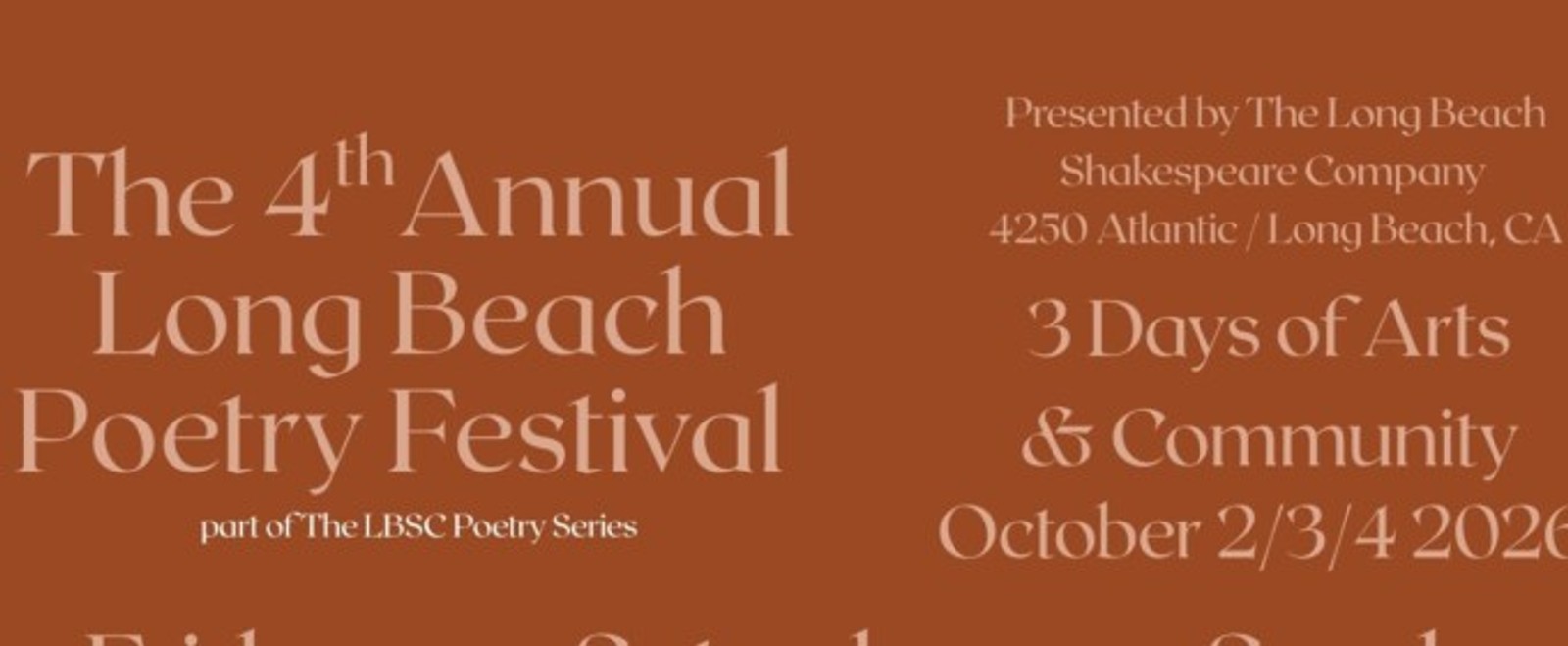 4th Annual Long Beach Poetry Festival to Open at Helen Borgers Theater