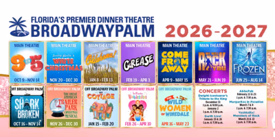 9 TO 5, OKLAHOMA!, WE WILL ROCK YOU, GREASE and WHITE CHRISTMAS Set for Broadway Palm Dinner Theatre