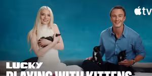 ANYA TAYLOR-JOY and DREW STARKEY Take a Break to Play With Kittens for LUCKY