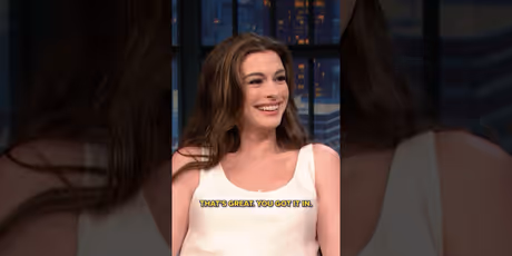 Anne Hathaway Gets Parenting Advice from Seth Meyers on LATE NIGHT Photo