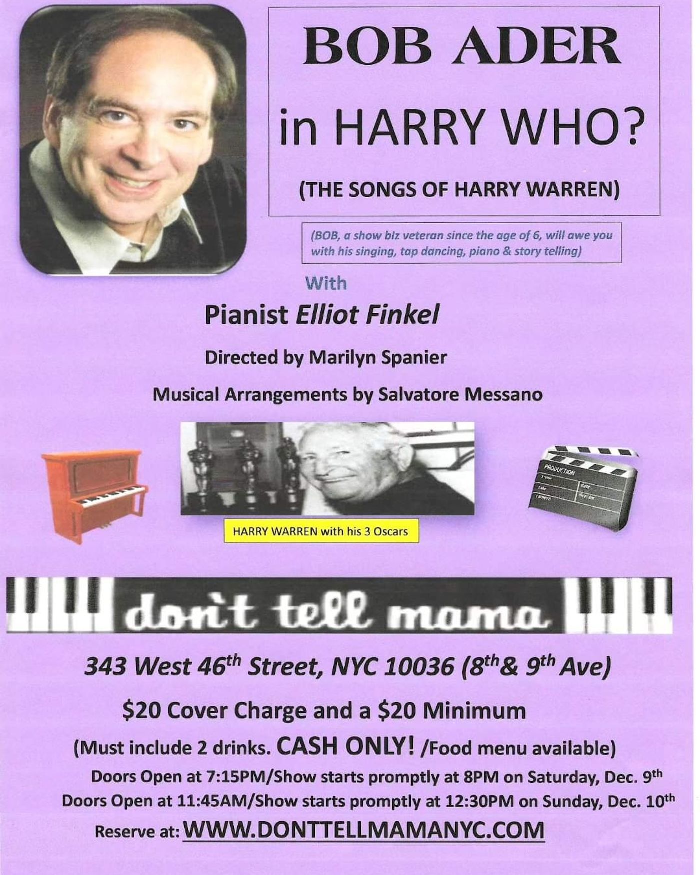 Bob Ader to Present HARRY WHO? The Songs Of Harry Warren at Don't Tell Mama  Image