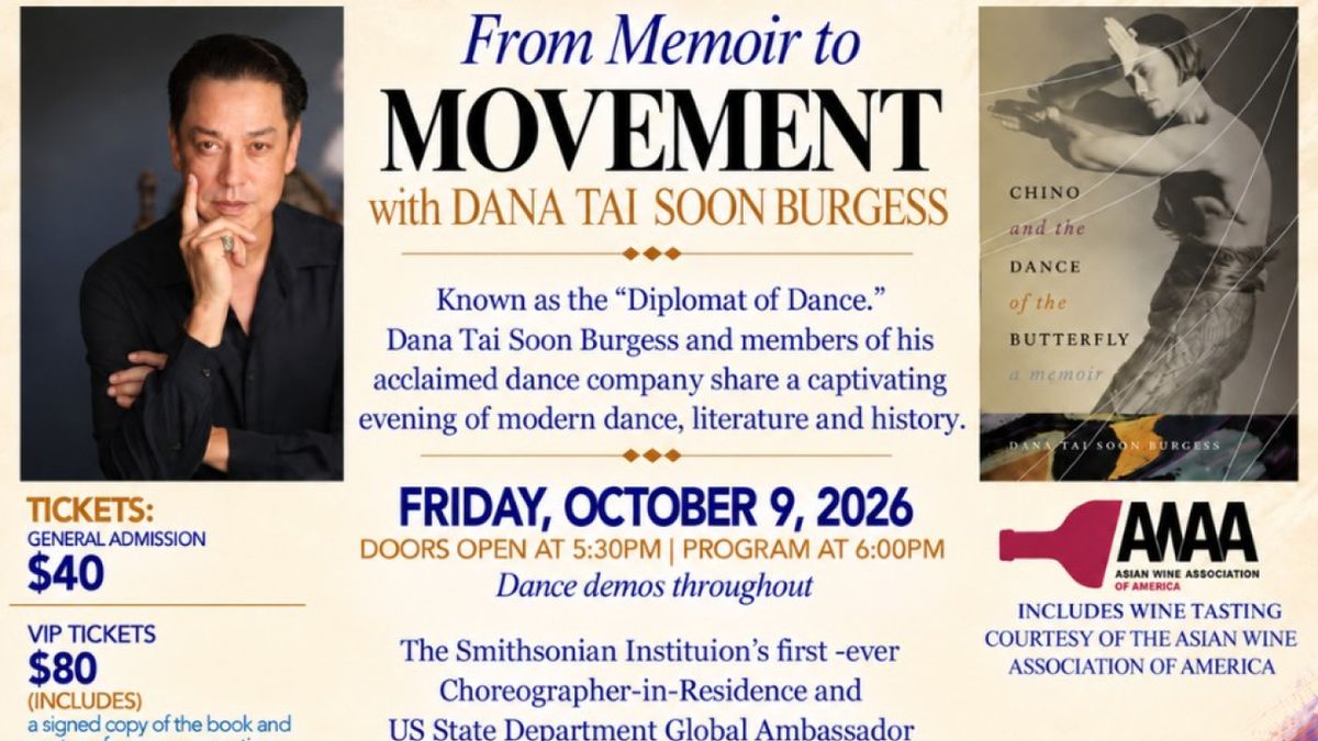 Choreographer Dana Tai Soon Burgess to Discuss Memoir at Oxford Community Center in Maryland