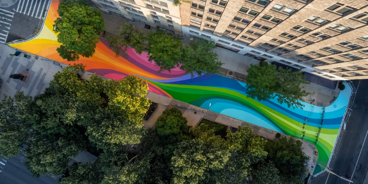 Hudson Square BID Installs 6,000-Sq-Ft 'Urban Flow' Asphalt Mural on Little Sixth Avenue