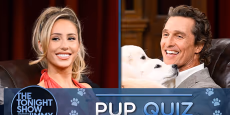 Matthew McConaughey and Alix Earle Compete for Puppies in Fallon Trivia Game Photo