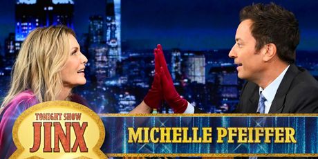 Michelle Pfeiffer Faces Off Against Jimmy Fallon in Fast-Talking Jinx Challenge Photo
