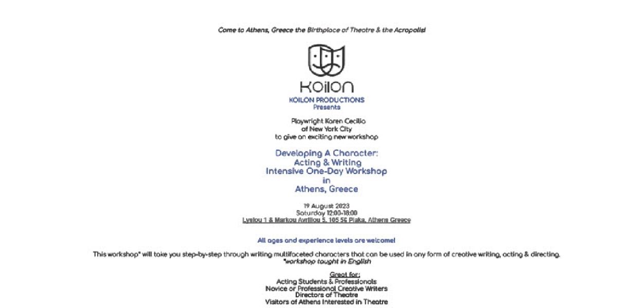 Learn the Art of Developing Multifaceted Characters in Athens, Greece Through Playwright Karen Cecilia's Workshop