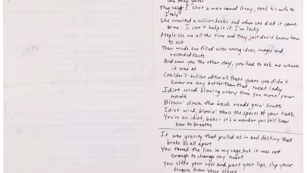 Photos: Bob Dylan's BLOOD ON THE TRACKS Lyrics Sell for $290,404 at Auction