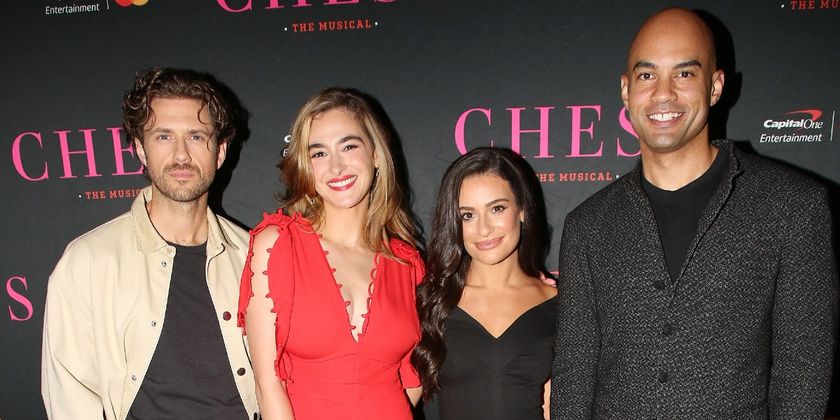 Photos: CHESS Stars Lea Michele, Aaron Tveit, and Nicholas Christopher Meet the Press Photo