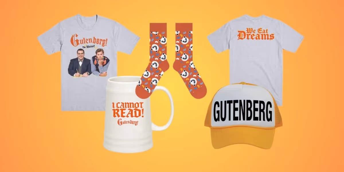 Shop GUTENBERG! THE MUSICAL! Merch and Souvenirs in Our Theatre Shop!
