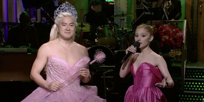 Video: Ariana Grande Does Vocal Impressions in SNL Monologue Song with Bowen Yang as 'Glinda'